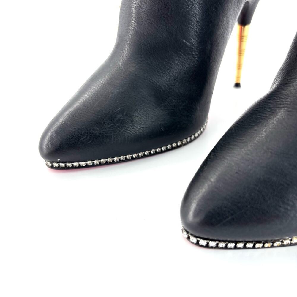 Gucci Intarsia Floral Rhinestone Embellished Black Leather Stiletto Boots 37 - Picture 7 of 10